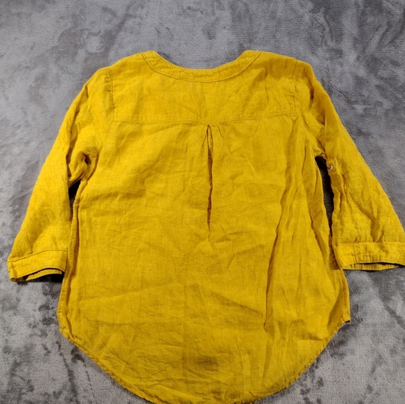 Maeve By Anthropologie Womens Mustard Yellow Marva Lace Up Linen Blouse Size 2 - Picture 3 of 8